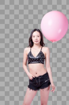 手拿粉色气球的时尚女性图片图片素材免费下载