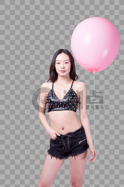 手拿粉色气球的时尚女性图片图片素材免费下载