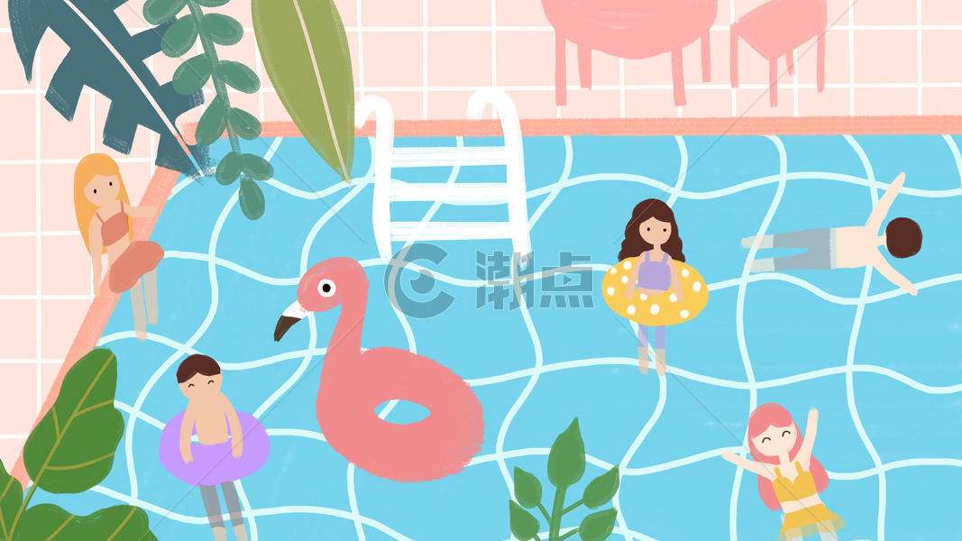 大暑节气夏天泳池插画图片素材免费下载
