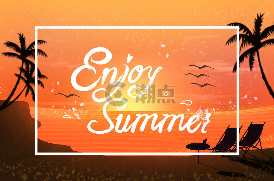 夕阳西下夏天度假热带风背景图片素材免费下载