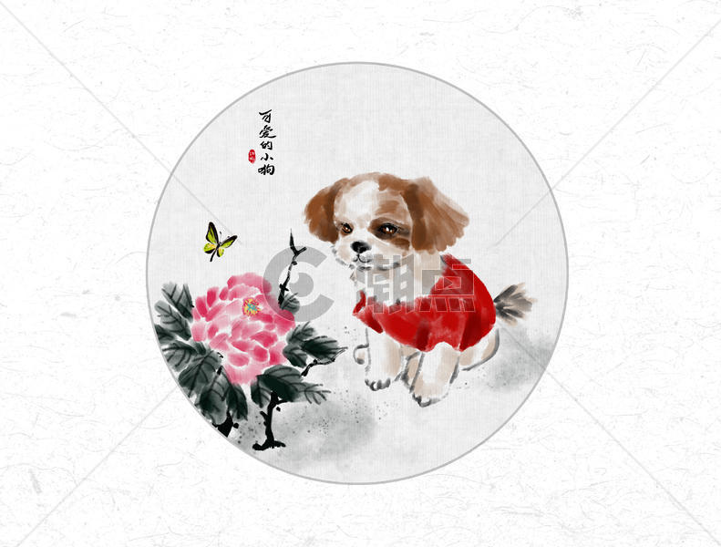 小狗中国风水墨画图片素材免费下载