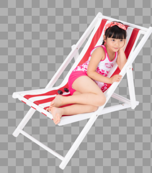 坐在沙滩椅上的小女孩图片素材免费下载