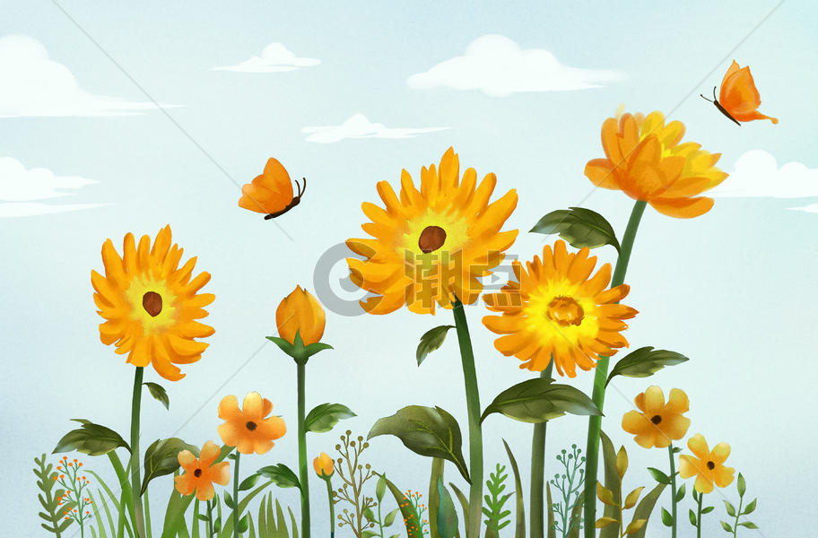 清新向日葵花卉插画图片素材免费下载