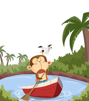 小猴子划船图片素材免费下载