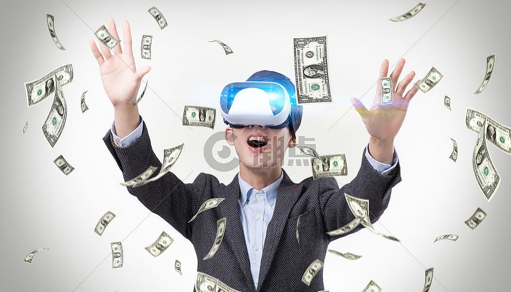VR虚拟现实看飘落的美元图片素材免费下载