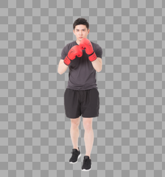 健身男性戴拳击手套形体展示图片素材免费下载
