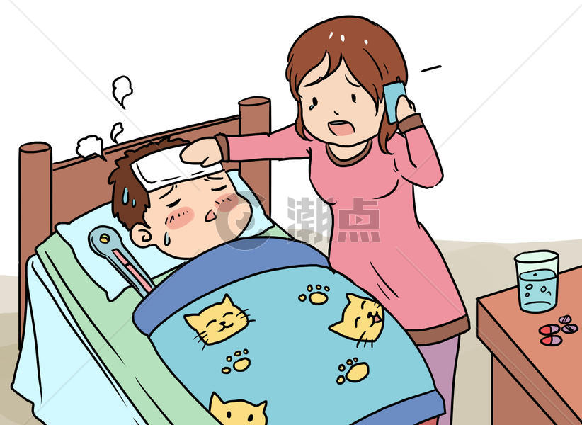 儿童生病漫画插画原画411*300图片素材免费下载-编号68000-潮点视频