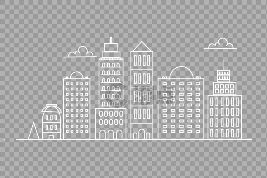 城市建筑白笔线条图片素材免费下载