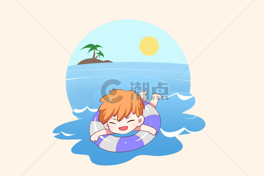 夏日手绘卡通游泳男孩图片素材免费下载