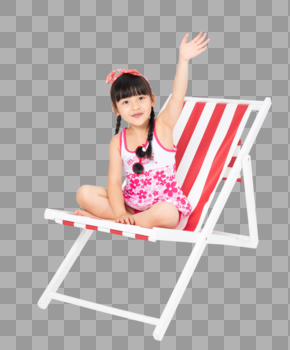 坐在沙滩椅上的小女孩图片素材免费下载