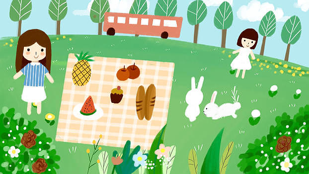 可爱小清新旅行郊游野餐插画图片素材免费下载