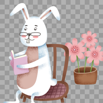坐在椅子上看书的兔子图片素材免费下载