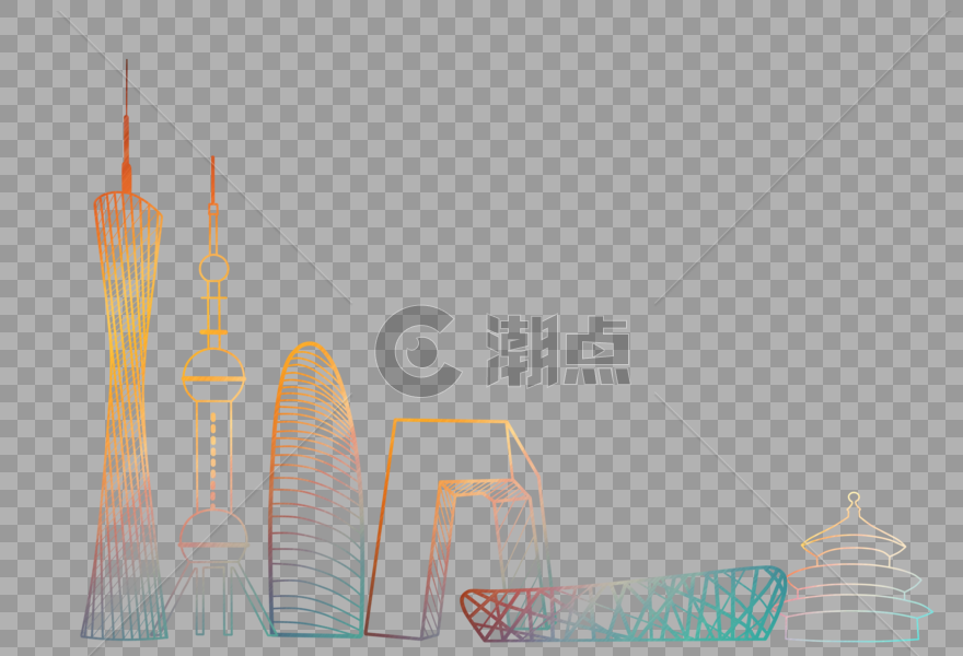 中国标志性建筑剪影线条简约元素图片素材免费下载