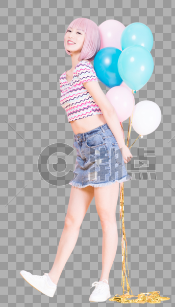 手拿气球的时尚创意女性图片图片素材免费下载
