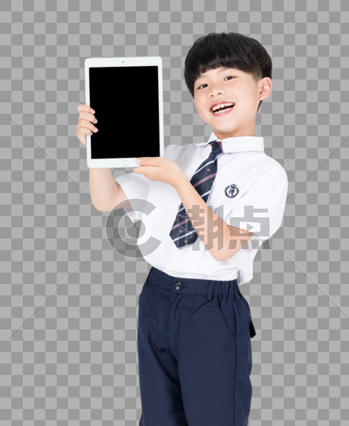 手拿平板展示的儿童小男孩图片图片素材免费下载