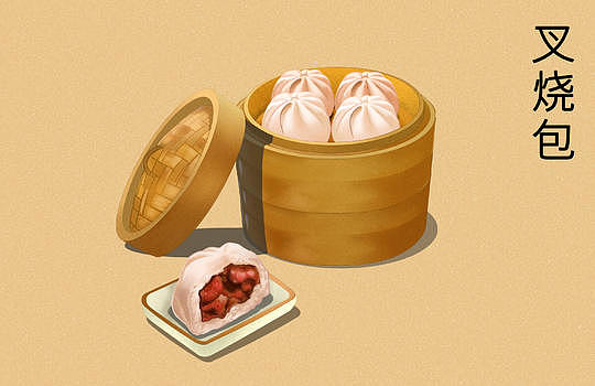 美食小吃蒸笼叉烧包插画图片素材免费下载