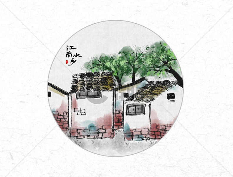 江南水乡中国风水墨画图片素材免费下载