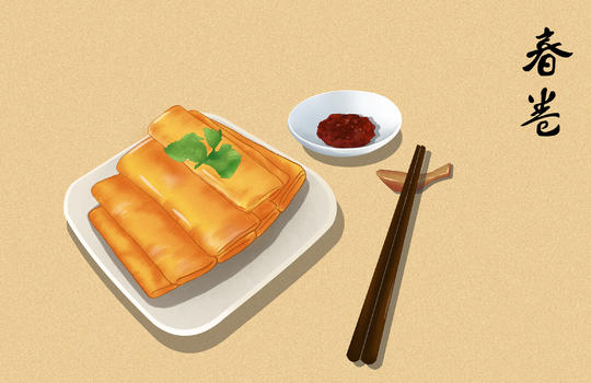 美食小吃炸春卷插画图片素材免费下载