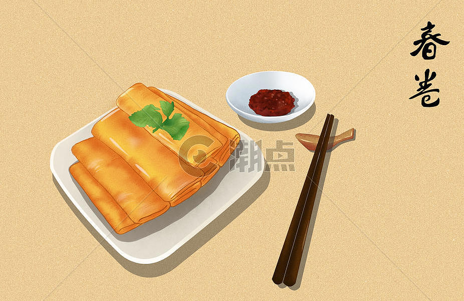 美食小吃炸春卷插画图片素材免费下载