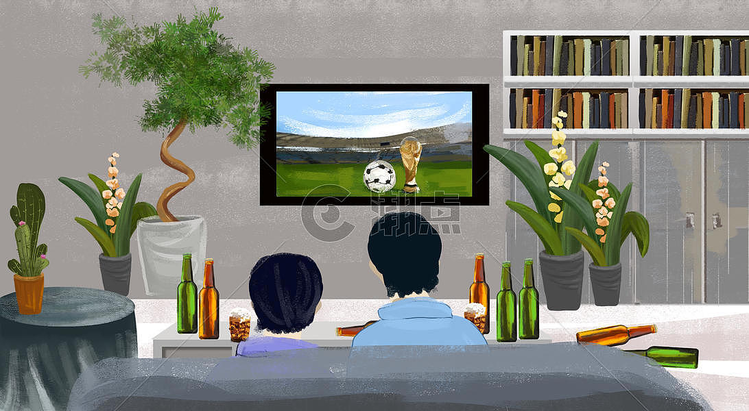 看世界杯插画场景图片素材免费下载