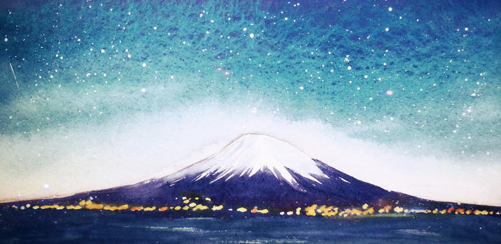 富士山夜幕治愈插画图片素材免费下载