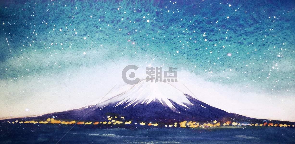 富士山夜幕治愈插画图片素材免费下载