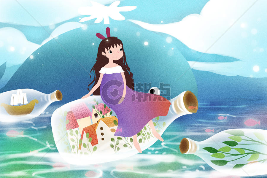 梦幻唯美旅行插画图片素材免费下载