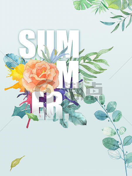 水彩植物背景 summer插画原画225*300图片素材免费下载-编号76170-潮点视频