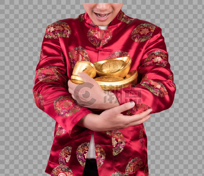 新年男性抱着金元宝图片图片素材免费下载