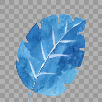 蓝色水彩手绘叶子图片素材免费下载