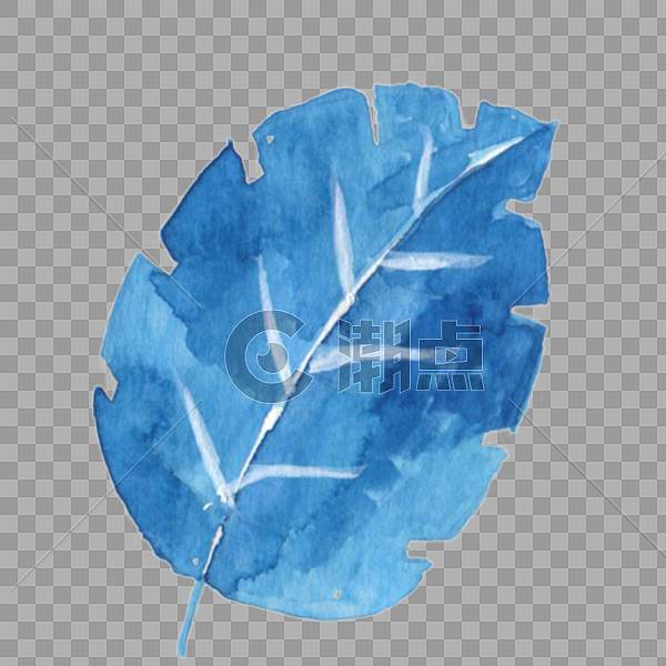 蓝色水彩手绘叶子图片素材免费下载