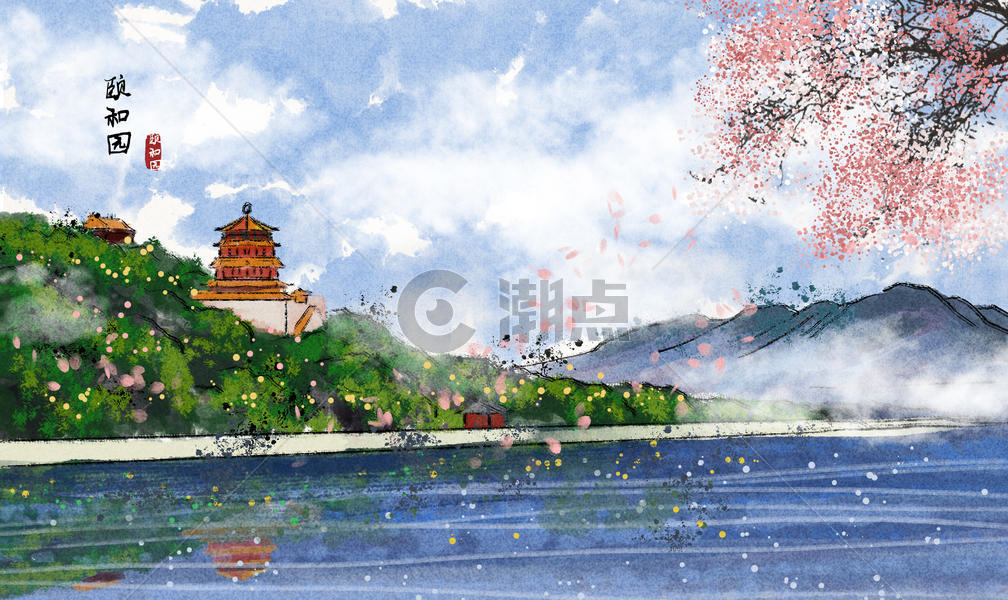 颐和园水墨画图片素材免费下载