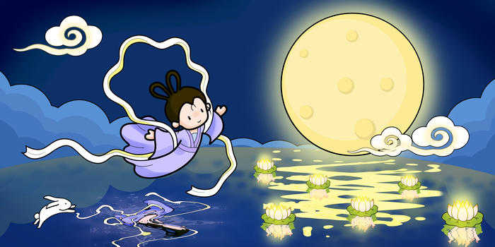 中秋节嫦娥奔月卡通插画图片素材免费下载