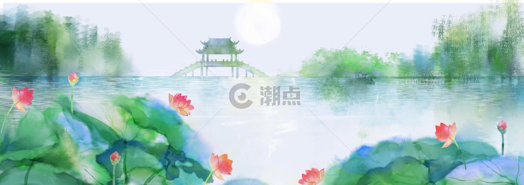 中国风荷花金景色图片素材免费下载