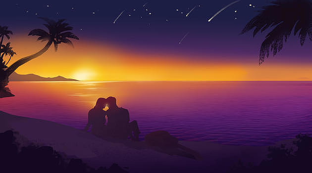 夕阳海边情侣浪漫图片素材免费下载