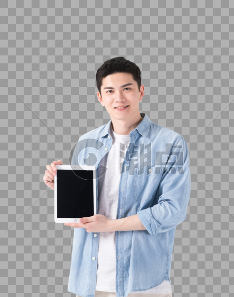 拿着平板电脑开心微笑的年轻男性图片素材免费下载