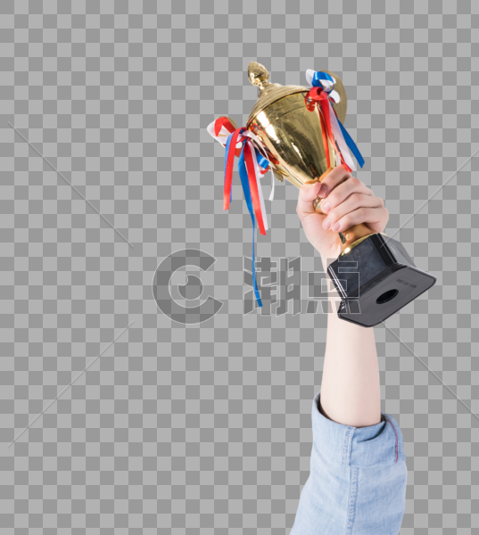 年轻男性手拿奖杯胜利欢呼庆祝图片特写图片素材免费下载