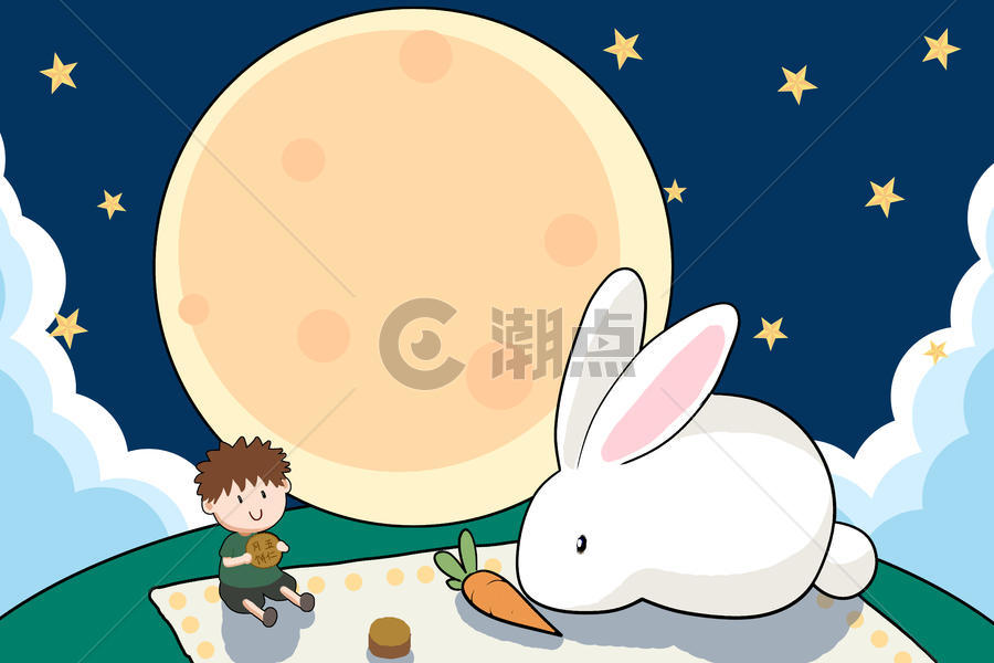中秋节吃月饼的小男孩图片素材免费下载