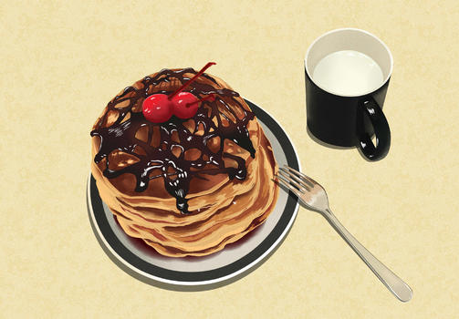 下午茶甜点樱桃巧克力酱松饼插画图片素材免费下载