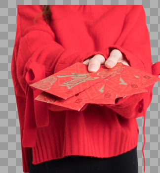 红色毛衣的可爱女生发红包图片图片素材免费下载