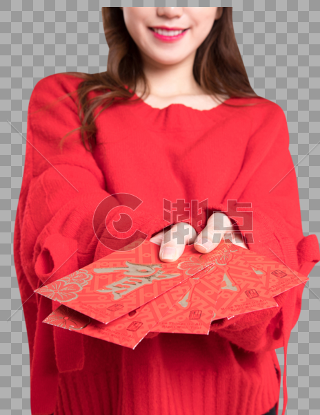 红色毛衣的可爱女生发红包图片图片素材免费下载