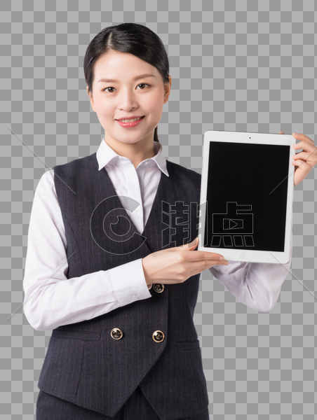 亲和自信的职场女性手拿平板展示图片素材免费下载
