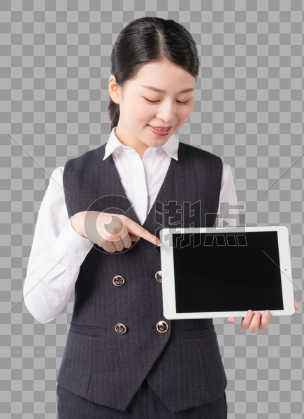 亲和自信的职场女性手拿平板展示图片素材免费下载