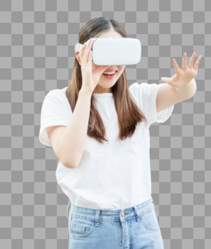 戴着VR眼镜伸手触摸前方图片图片素材免费下载