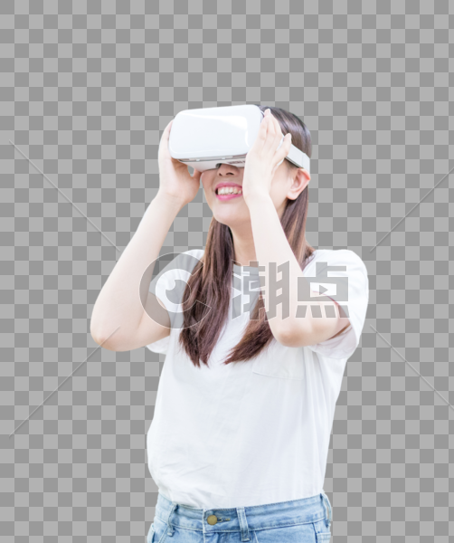 在教室头戴VR眼镜体验虚拟现实图片图片素材免费下载