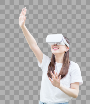 戴着VR眼镜伸手触摸前方图片图片素材免费下载