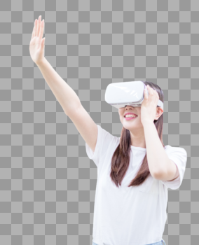 戴着VR眼镜伸手触摸前方图片素材免费下载