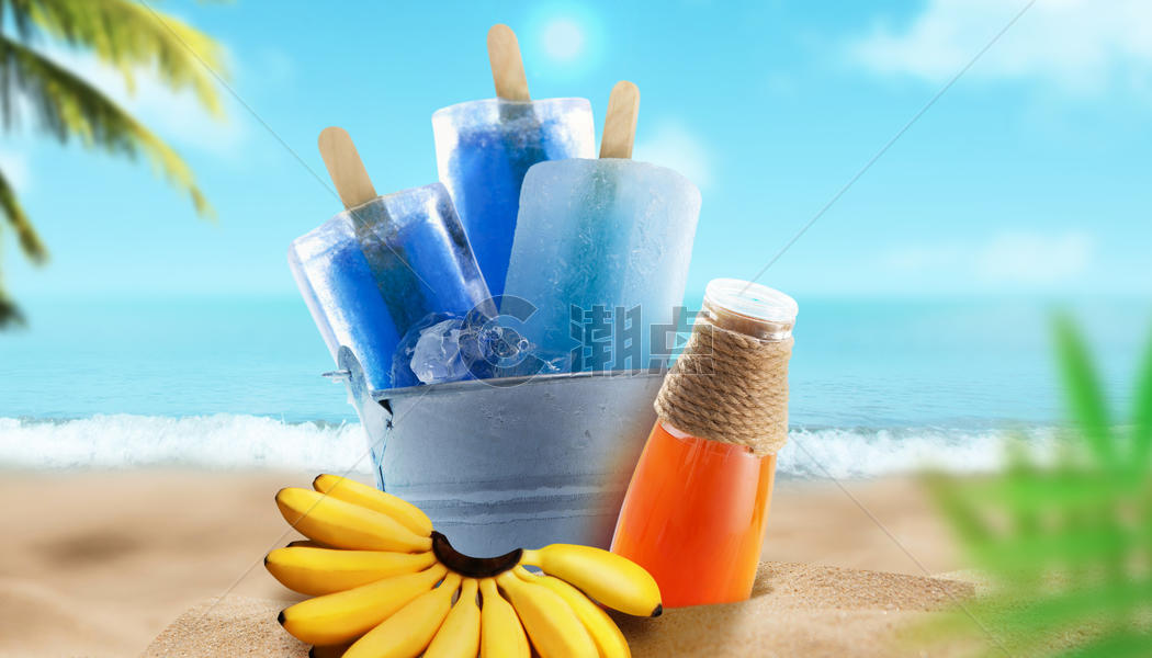 夏季清凉沙滩场景图片素材免费下载