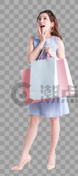 购物女性拿着购物袋做展示动作图片素材免费下载