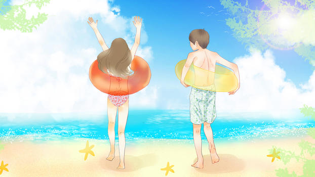 海边沙滩游玩的小孩图片素材免费下载